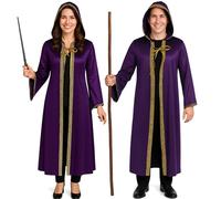 Disfraz de mago, capa larga con capucha, color lila y dorado, 135 cm de largo, para adultos, carnaval, Halloween