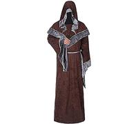 Disfraz de mago místico para Halloween, cosplay para hombres, adultos, uniforme medieval, ropa renacentista, ropa para hombre, disfraz de mago, capa, marrón, XL