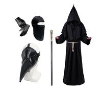 Disfraz de médico de la peste para Halloween, máscara de pico de nariz larga, máscara de médico de la peste para adultos, bata de sacerdote, cetro, cruz, collar, cinturón, guantes de cuero