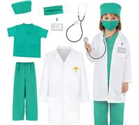 Disfraz de Medico Niño, 7 Piezas Disfraz de Médico Infantil, Disfraz Doctor niños con estetoscopio, Juguete de Médico para Kit para niños, regalos educativos Disfraz Carnaval para niñas 3+ años