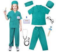 Disfraz de Medico Niño, 8 Piezas Doctora Juguetes con Estetoscopio Realista Accesorios, Dentista Doctora Disfraz Kit Adecuado Juego de Roles Juguetes Niñas y Niños 3 Años (Green, L)