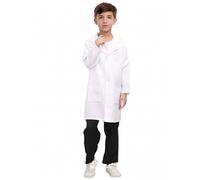 Disfraz de médico para niños, bata blanca de laboratorio para niños, experimento de ciencia, papel de jugar, vestir, juego de pretensión, camiseta para niños y guitarras, Blanco, 7-8 Años