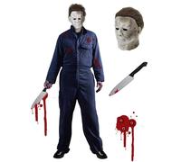 Disfraz de Michael Myers para hombre, 3 piezas, disfraz de Halloween de Michael Myers, máscara y cuchillo manchado de sangre, disfraz de cosplay, juego para Halloween, carnaval, mono de trabajo, mono