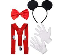 Disfraz de Mickey Mouse para hombre adulto con diadema de orejas de ratón + nariz + pajarita roja + guantes ~ Stag Night Themed Party Cosplay Personajes de dibujos animados