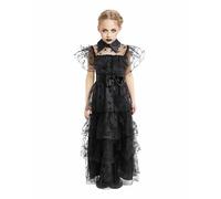 Disfraz de Miércoles Niña Mujer, Vestido Negro Uniforme Escolar Azul a Rayas Familia Addams Cosplay para Halloween Carnaval (5-6 años, Vestido negro)