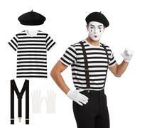 Disfraz de mimo francés, unisex, 4 piezas, para adultos