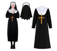 Disfraz de monja de Halloween para mujer, collar con colgante de cruz, tocado, juego de rol para mujeres y adultos, fiesta de Halloween, evento religioso, evento temático