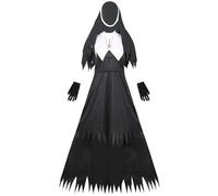 Disfraz de monja demoníaca Halloween para mujer adulta, disfraz monja horror película de terror con vestido y velo, traje aterrador para fiesta de disfraces, teatro y cosplay