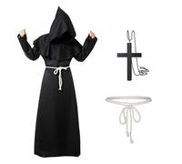 Disfraz de Monje Con Capucha Y Cruz para Hombre, Halloween, Sacerdote, Cosplay Túnica Medieval, Renacimiento (Negro, XXL)