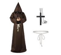 Disfraz de Monje Con Capucha Y Cruz para Hombre, Halloween, Sacerdote, Cosplay Túnica Medieval, Renacimiento (Marrón, XXL)