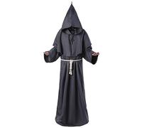 Disfraz de monje gótico medieval para Halloween, disfraz de fraile, disfraz de bruja, disfraz de sacerdote, disfraz de escenario, vestido gótico rojo (gris, L)