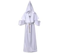Disfraz de monje gótico medieval para Halloween, disfraz de fraile, disfraz de bruja, disfraz de sacerdote, disfraz de escenario, vestido gótico rojo (blanco, XL)