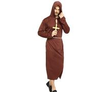 Disfraz de monje para hombre con cuello romano y clerical medieval renacentista para disfraz de carnival encapuchado, traje de capa larga con capucha para cosplay, marrón, Talla única