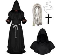Disfraz de Monje Sacerdote Medieval - Túnica Renacimiento Con Capucha - Traje Fraile Para Hombre (XL)