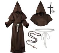 Disfraz de Monje Sacerdote Traje con Capucha Túnica Medieval Disfraces Cosplay de Halloween Carnaval Cosplay para Adultos (Marrón, XL)