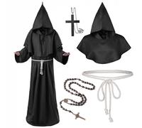 Disfraz de Monje Sacerdote Traje con Capucha Túnica Medieval Disfraces Cosplay de Halloween Carnaval Cosplay para Adultos (Negro, M)