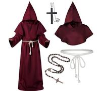 Disfraz de Monje Sacerdote Traje con Capucha Túnica Medieval Disfraces Cosplay de Halloween Carnaval Cosplay para Adultos (Rojo, M)