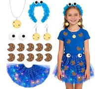Disfraz de monstruo de galleta para mujer y niña, disfraz de monstruo de las cookies, falda de tul, galleta, monstruo, diadema+pegatinas para ojos, pegatinas de galletas, pendientes y collar, para