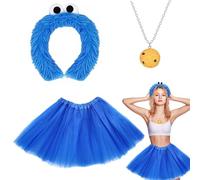Disfraz de Monstruo de Las Galletas con Diadema, Collar de Galletas y Falda de Tul Azul - Perfecto para Fiestas de Carnaval, Halloween, Cumpleaños y Más