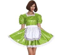 Disfraz De Mucama De PVC Para Mujer, Traje De Cosplay De Manga Corta, Vestido Retro De Sirvienta Lolita, Traje Francés Con Delantal,fruta Verde,3XL