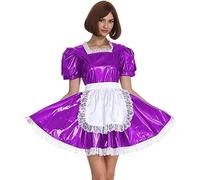 Disfraz De Mucama De PVC Para Mujer, Traje De Cosplay De Manga Corta, Vestido Retro De Sirvienta Lolita, Traje Francés Con Delantal,Púrpura,SG