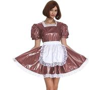 Disfraz De Mucama De PVC Para Mujer, Traje De Cosplay De Manga Corta, Vestido Retro De Sirvienta Lolita, Traje Francés Con Delantal,Rojo,L