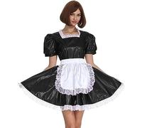 Disfraz De Mucama De PVC Para Mujer, Traje De Cosplay De Manga Corta, Vestido Retro De Sirvienta Lolita, Traje Francés Con Delantal,Negro,S