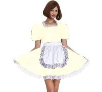 Disfraz De Mucama De PVC Para Mujer, Traje De Cosplay De Manga Corta, Vestido Retro De Sirvienta Lolita, Traje Francés Con Delantal,Beige,L