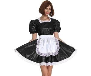 Disfraz De Mucama De PVC Para Mujer, Traje De Cosplay De Manga Corta, Vestido Retro De Sirvienta Lolita, Traje Francés Con Delantal,Negro,S