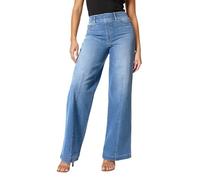 Disfraz de mujer 2026 Jeans de pierna ancha con costura frontal. Vaqueros de pierna ancha en la parte delantera. Cintura alta elástica., azul claro, XS