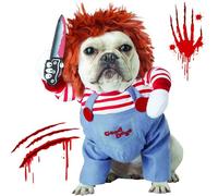Disfraz de muñeca mortal para perro, divertido disfraz de Chucky para Halloween, para perros pequeños, medianos y grandes, gatos, cachorros, fiesta de Navidad, ropa genial (pequeño)