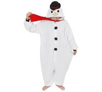 Disfraz de muñeco de nieve, mono de muñeco de nieve suave de dibujos animados lindo para niños y adultos con gorro y bufanda, pijamas navideños acogedores cálidos para la familia L, disfraz de