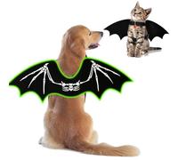 Disfraz de murciélago de Halloween para perro, gato, alas de murciélago de esqueleto que brillan en la oscuridad con campana de calabaza, suministros de disfraces para fiesta de cosplay de Halloween