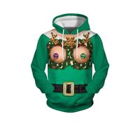 Disfraz de Navidad con capucha para hombre con capucha para hombre, otoño, invierno, Navidad, con capucha de manga larga, sudadera divertida e interesting All Print Pocket Top para celebraciones