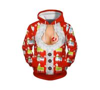 Disfraz de Navidad con capucha para hombre con capucha para hombre, otoño, invierno, Navidad, con capucha de manga larga, sudadera divertida e interesting All Print Pocket Top para celebraciones