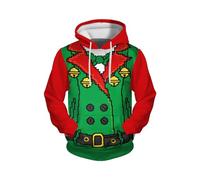 Disfraz de Navidad genérico para hombre, sudadera con capucha de manga larga, divertida e interesting All Print Pocket Top para fiestas de Navidad, verde, XXXXL