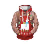 Disfraz de Navidad genérico para hombre, sudadera con capucha de manga larga, divertida e interesting All Print Pocket Top para fiestas de Navidad, rojo sandía, XXXXL