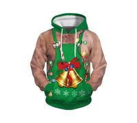 Disfraz de Navidad genérico para hombre, sudadera con capucha de manga larga, divertida e interesting All Print Pocket Top para fiestas de Navidad, menta verde., XXL