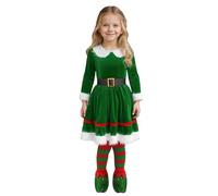 Disfraz de Navidad para niñas, vestido de fiesta de hadas con mangas, traje de concurso festivo, traje de cosplay, material suave y transpirable, ropa de rendimiento para vacaciones, de 6 a 11 años