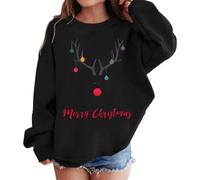 Disfraz de Navidad Sudaderas Con Capucha Chica Manga Larga Gráfico Impreso Cuello Redondo Sin Capucha Hombro Caído Lindo Casual Cómodo Otoño Invierno Suéter Niño Moda