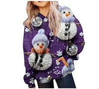 Disfraz de Navidad suéter de niña de 12 años manga larga con capucha suave estampado navideño lindo suéter alto casual cómodo bolsillo deportivo suéter niño niña