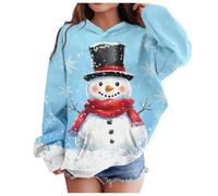 Disfraz de Navidad suéter para niño y niña, manga larga, sudadera con capucha, informal, estampado gráfico, letra de muñeco de nieve, Navidad, para niñas, lindo, suéter, ropa de niña, 12 años