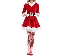 Disfraz de Navidad, vestido de Santa, atuendo de cosplay, tela de terciopelo suave detalle de pieles de piel sintética para eventos al aire libre, fotos para el hogar de vacaciones, reunión familiar,
