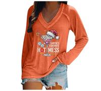 Disfraz de neón para mujer, camiseta divertida de Papá Noel, camiseta ligera con cuello en V para mujer, cárdigan vestido para mujer, naranja, 5XL