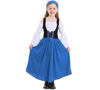 Disfraz de niña de gran tamaño Festival Cerveza Europea Teatro Escena Cosplay Granja Campaña vestido de espectáculo (azul, 8-10 años)