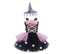 Disfraz de niña de Halloween | Vestidos para niñas, disfraz de bruja encantado, falda abultada con estampado floral, disfraz ideal para fiestas Rendimiento adecuado para niños de 2 a 12 años