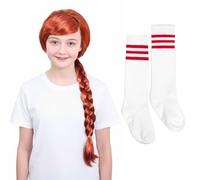 Disfraz de niña rebelde - XL - peluca de trenza roja y calcetines de rayas rojas y blancas - Juego de accesorios de disfraz para niñas