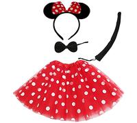 Disfraz de niñas Carnaval, fiesta, Halloween, Diadema de Orejas,Pajarita, Cola con Estampado de Animales y Tutu Falda (30cm/tutú, Minnie)