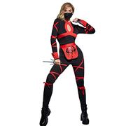 Disfraz de Ninja para mujer, rojo y negro, juego de disfraz de Ninja para mujer, con máscara de ninja Ninja Sai, 2 piezas, disfraz de Ninja para Halloween, talla M