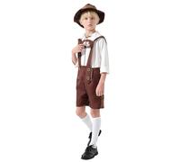 Disfraz de niño genérico Oktoberfest Lederhosen Tradicional Bávaro Camisa y Sombrero Tirantes Ajustables Bordado Decorativo Grandes Tamaños Tejido Cómodo para Fiesta de Cerveza, marrón, L